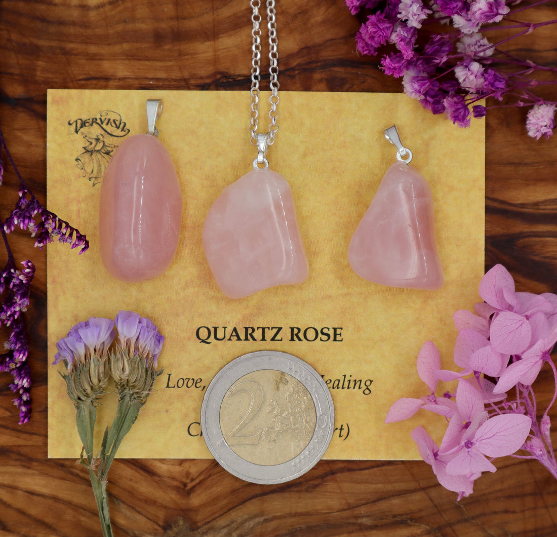 Quartz, Rose Tumblestone Pendant With Metal Loop