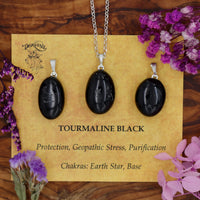 Tourmaline, Black Tumblestone Pendant With Metal Loop