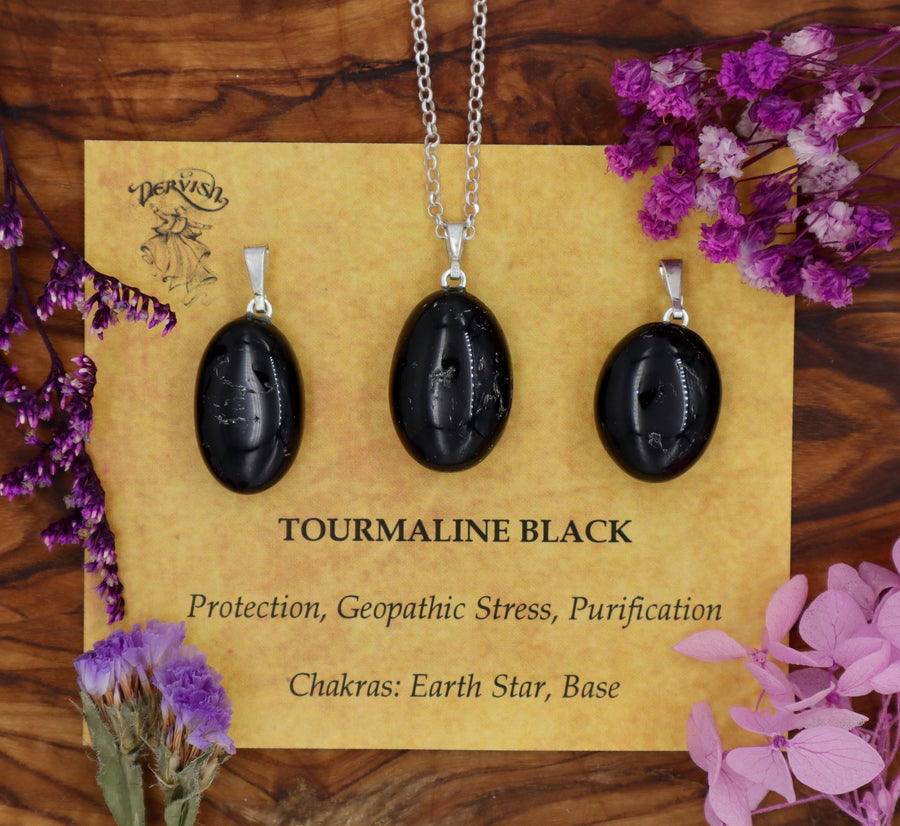 Tourmaline, Black Tumblestone Pendant With Metal Loop