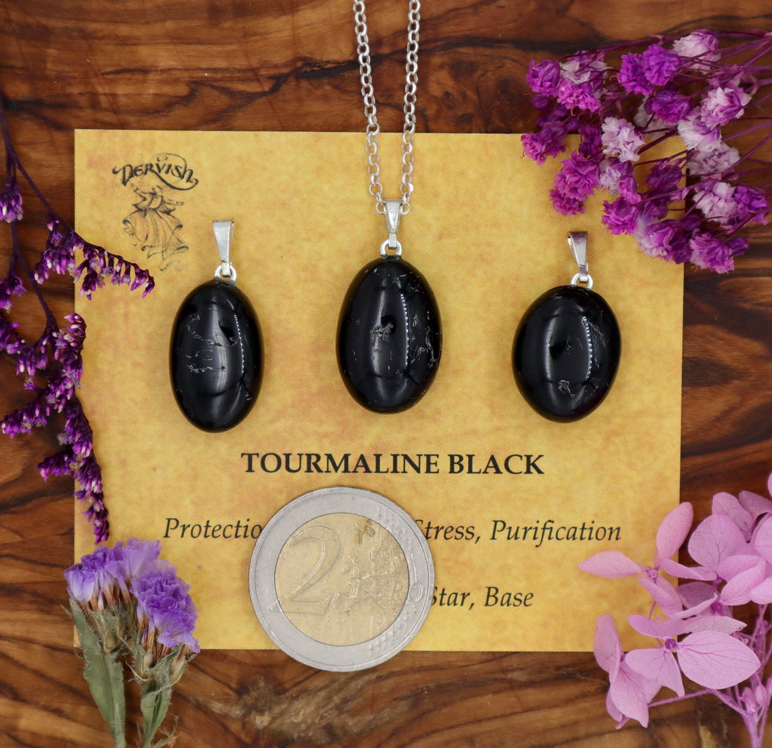 Tourmaline, Black Tumblestone Pendant With Metal Loop