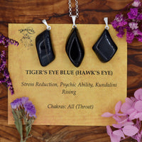 Tigers Eye, Blue (Hawks Eye) Tumblestone Pendant With Metal Loop