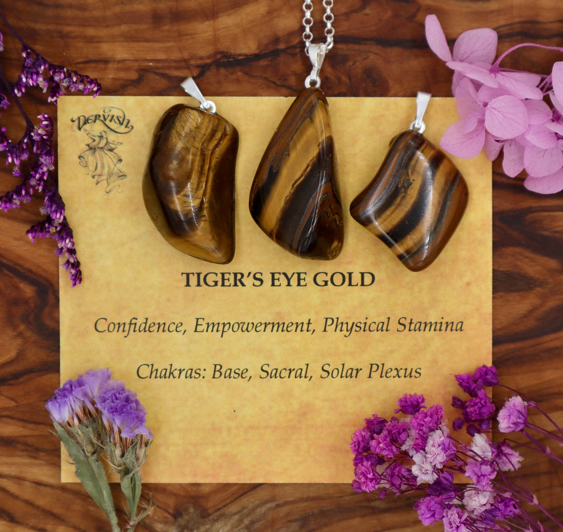 Tiger Eye, Gold Tumblestone Pendant With Metal Loop