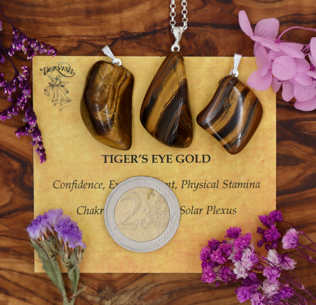 Tiger Eye, Gold Tumblestone Pendant With Metal Loop