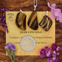 Tiger Eye, Gold Tumblestone Pendant With Metal Loop