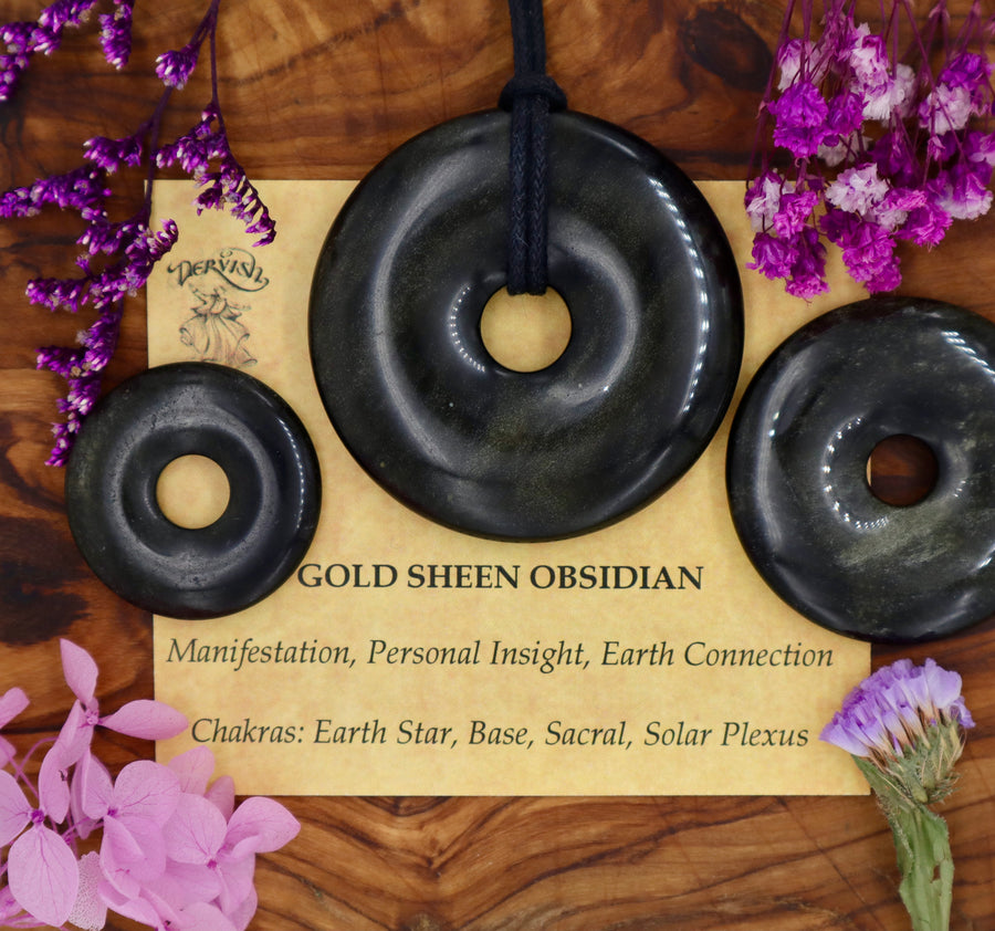 Obsidian, Gold Sheen Donut Pendant (30mm, 40mm, 50mm)