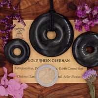 Obsidian, Gold Sheen Donut Pendant (30mm, 40mm, 50mm)