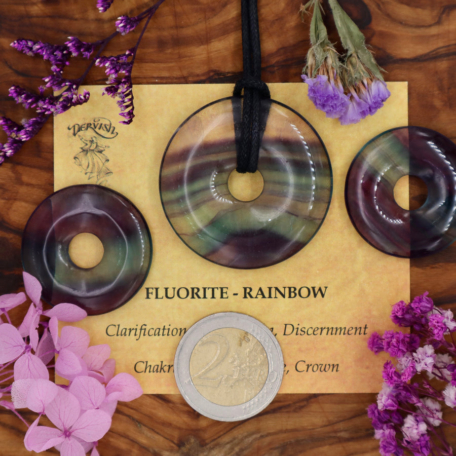 Fluorite, Rainbow Donut Pendant (30mm, 40mm)