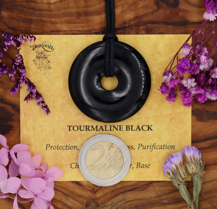 Tourmaline, Black Donut Pendant (30mm, 40mm)
