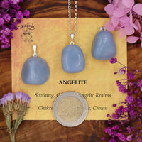 Angelite (Blue Anhydrite) Tumblestone Pendant With Metal Loop