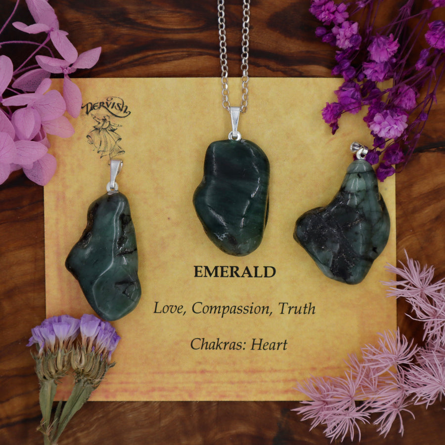 Emerald Tumblestone Pendant With Metal Loop