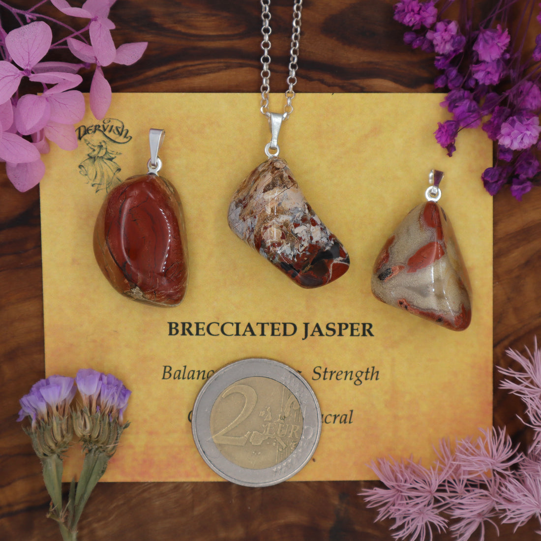 Jasper, Brecciated Tumblestone Pendant With Metal Loop