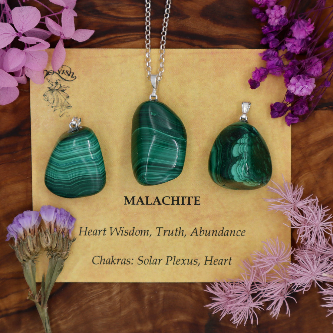 Malachite Tumblestone Pendant With Metal Loop