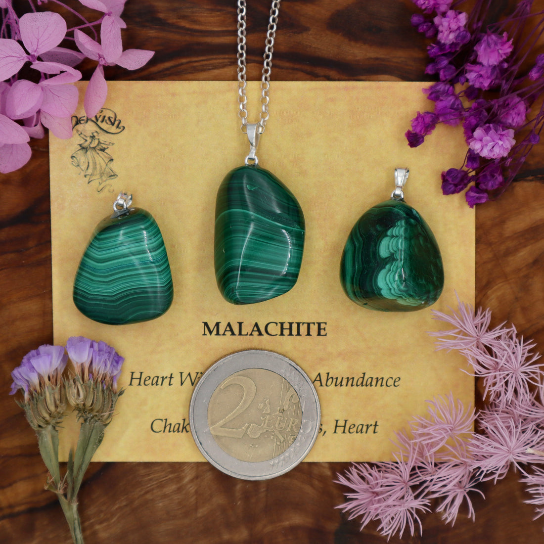 Malachite Tumblestone Pendant With Metal Loop