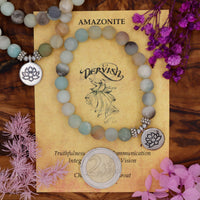 Amazonite Mala Bracelet with Lotus 8mm