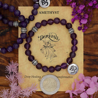 Amethyst Mala Bracelet with Ohm 8mm