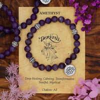 Amethyst Mala Bracelet with Lotus 8mm