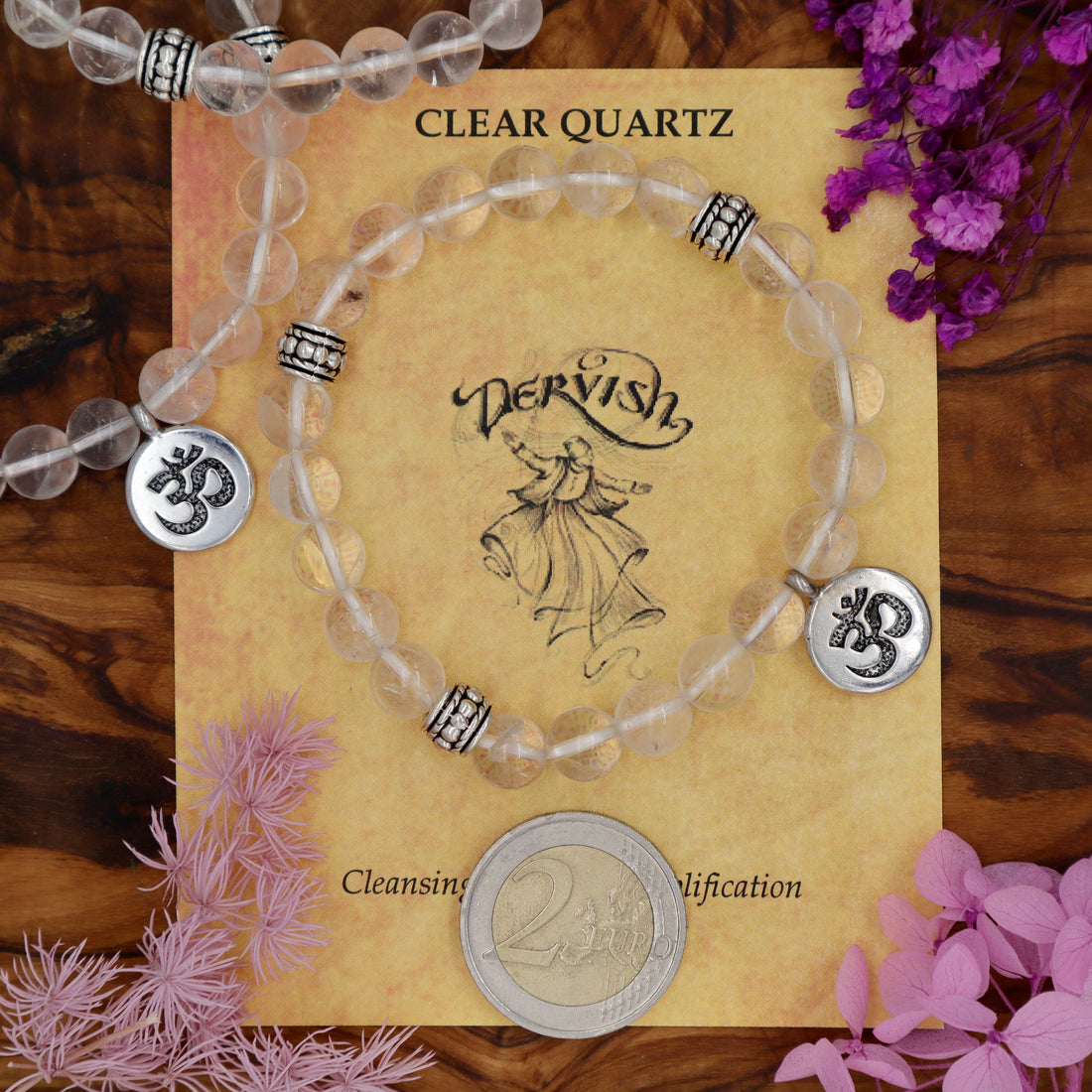 Quartz, Clear Mala Bracelet with Ohm 8mm