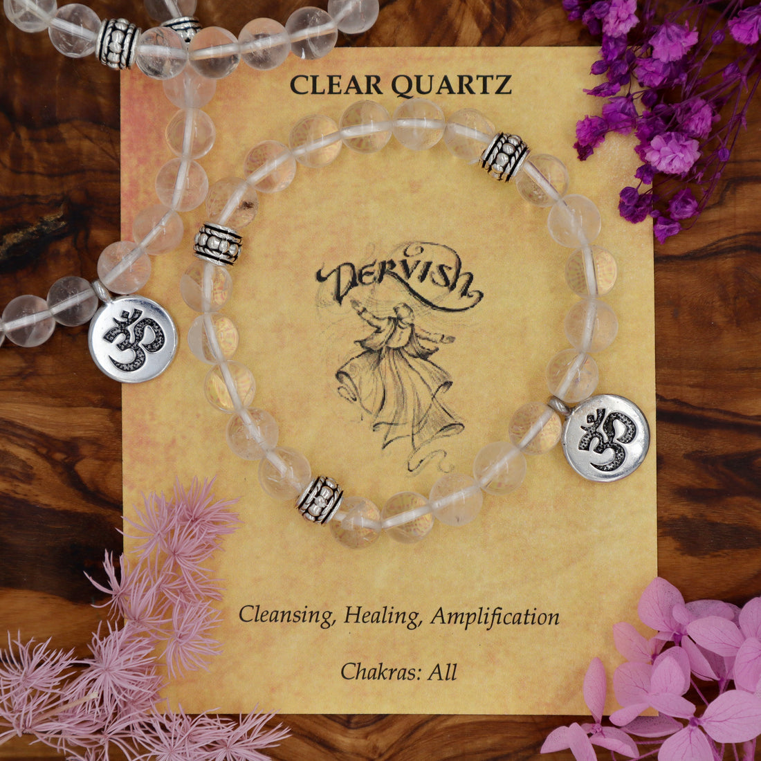 Quartz, Clear Mala Bracelet with Ohm 8mm