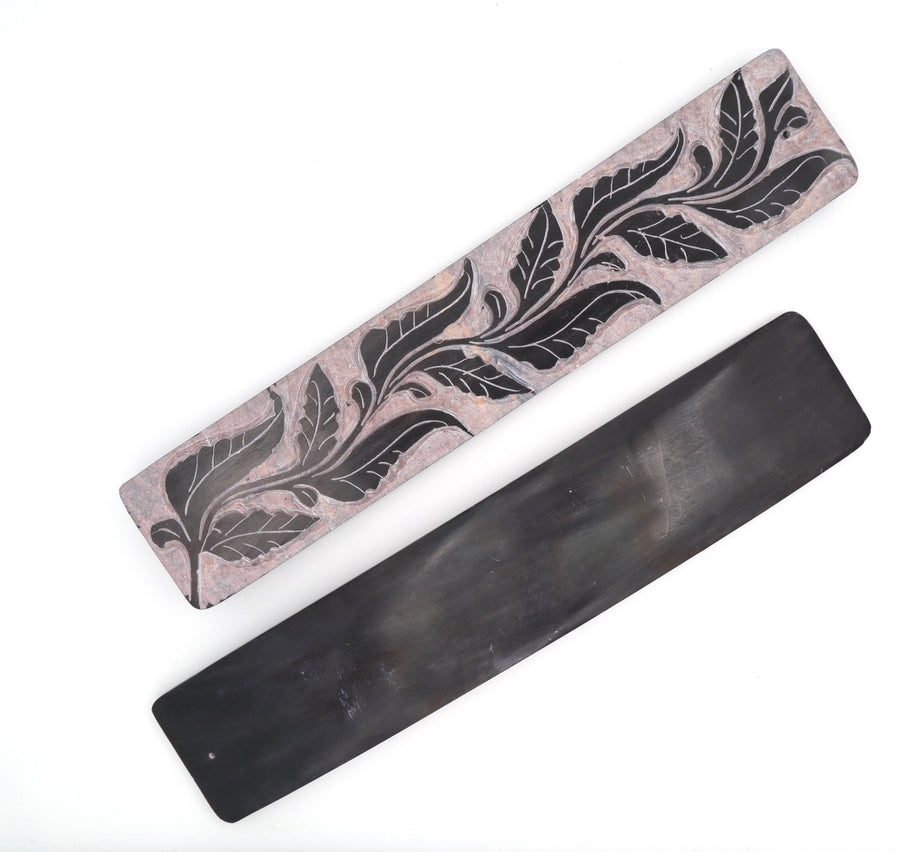 Black Coloured Soapstone Fine Carved Incense Holder